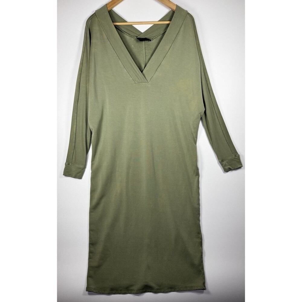 Hatch Dress Womens Small Green Long‎ Sleeve Tencel Spandex V Neck Pullover Midi